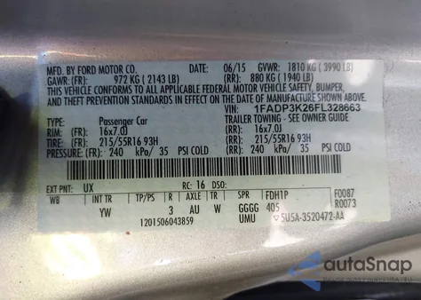 2015 Ford Focus Se z USA, uszkodzony, nr VIN 1FADP3K26FL328663